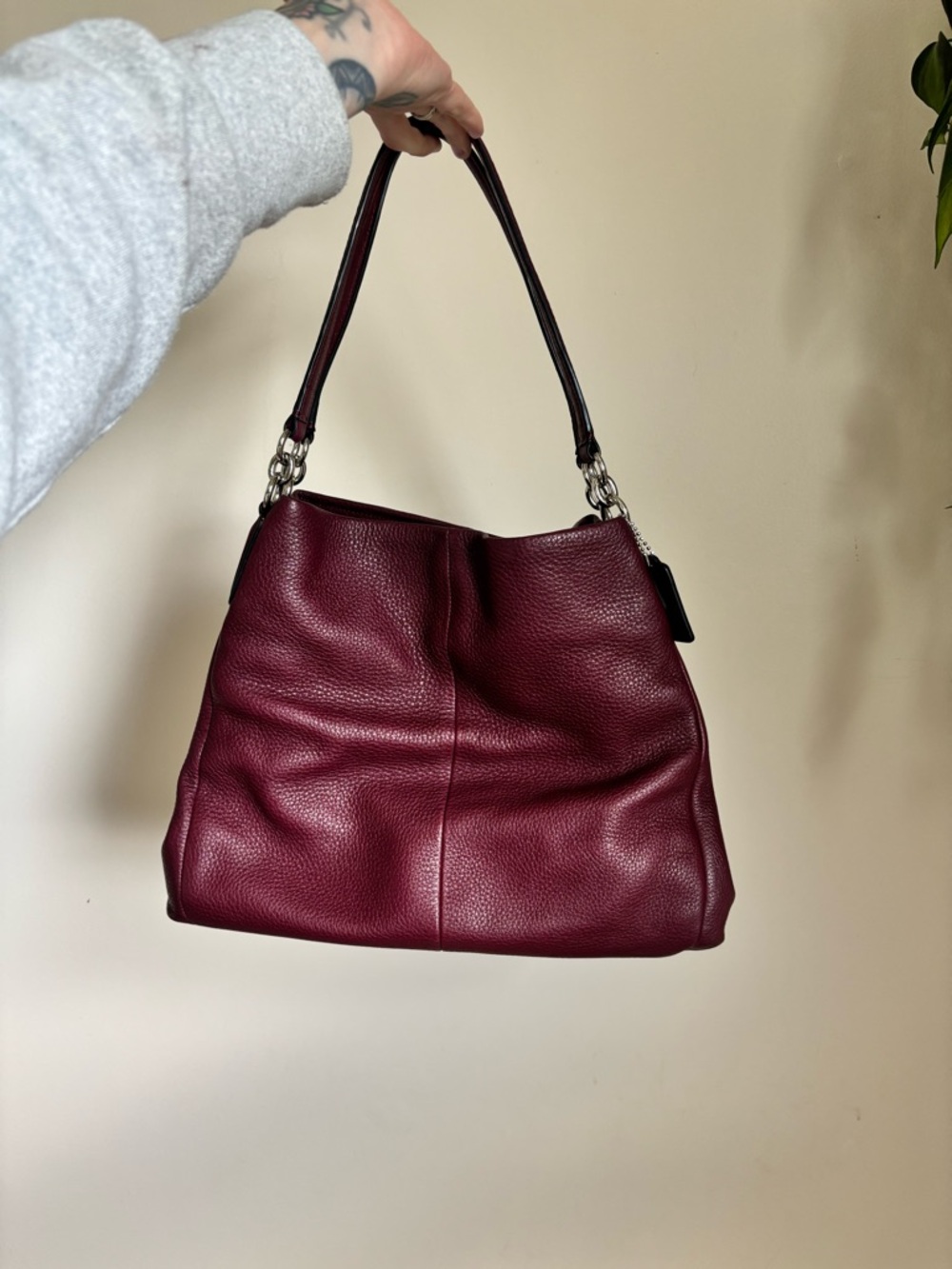 COACH Phoebe Pebbled Leather Shoulder Bag In Burgundy - Picture 2 of 9